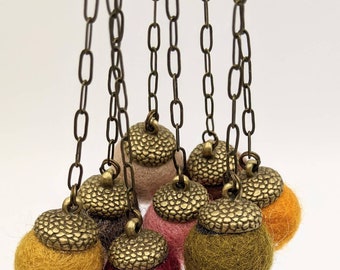 Chatelaine Tools - Bronze Acorn Wool Felt Pin Cushion on Chain with Clasp