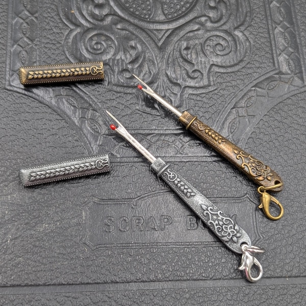 Chatelaine Accessories - Vintage Design Seam Ripper with Blade Cover Silver or Bronze