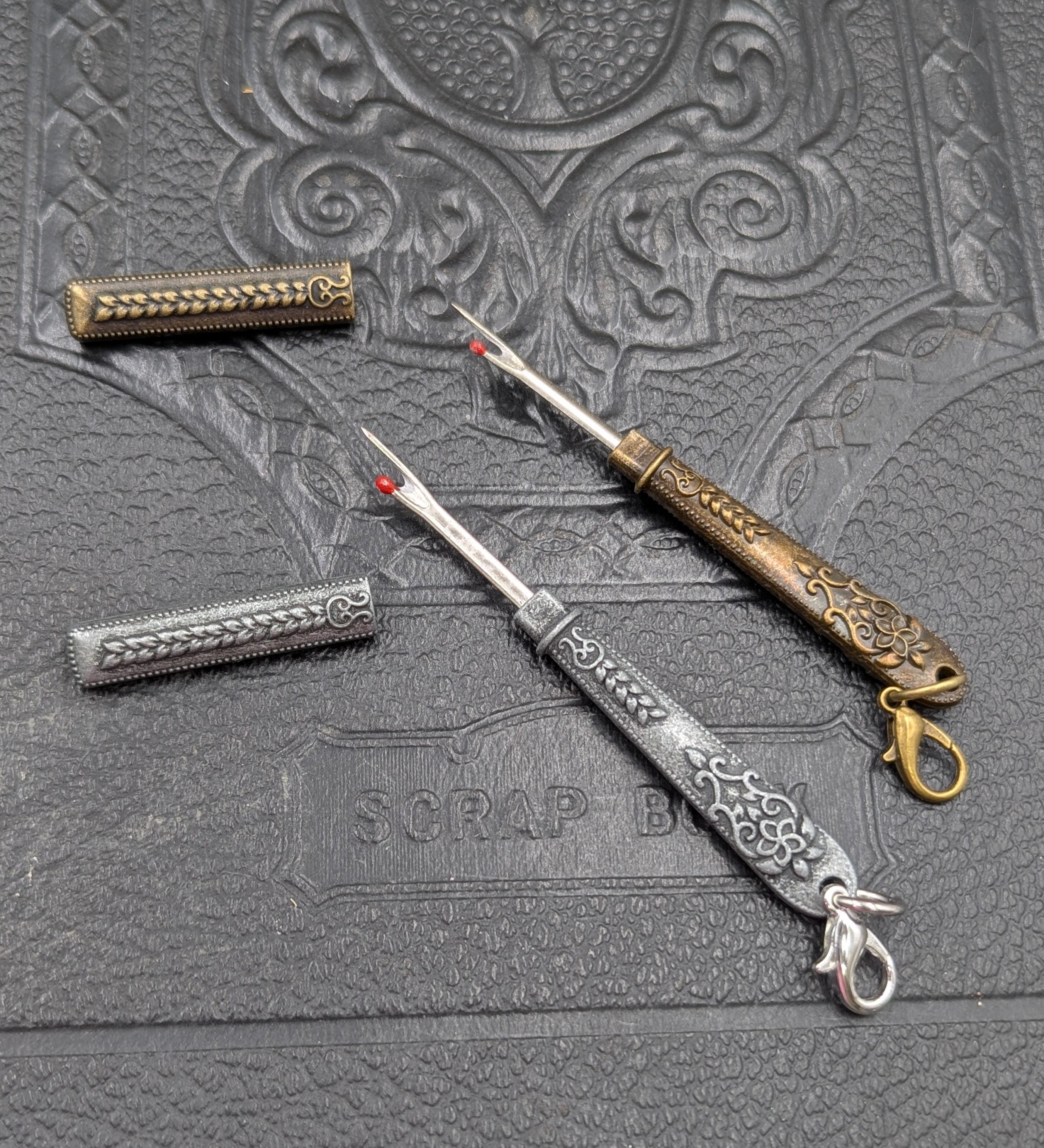 Chatelaine Accessories - Vintage Design Seam Ripper with Blade Cover Silver or Bronze