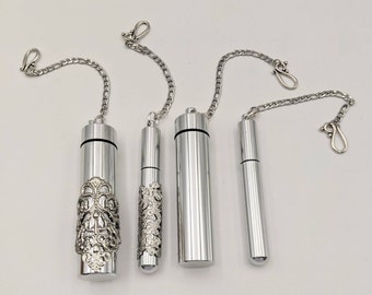 Chatelaine Tools - 3&quot; Needle Case Stainless Steel on a Chain with Hook - Filigree or Plain - 2 widths