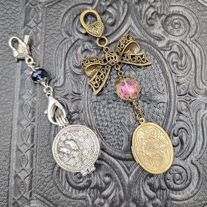 Chatelaine Tools - Pocket Locket on a Chain - Silver Aromatherapy or Bronze Photo Mourning Jewelry