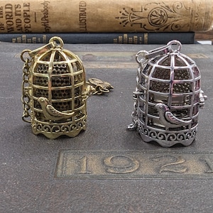 Chatelaine Tools -  Bird Cage Thimble Holder on a Chain with Thimble - Silver or Golden Bronze
