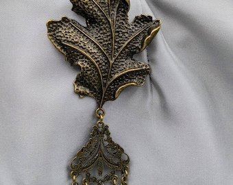 Bronze Oak Leaf Chatelaine with Waist Clip  5 Chains and Hooks for Fiber Arts Tools