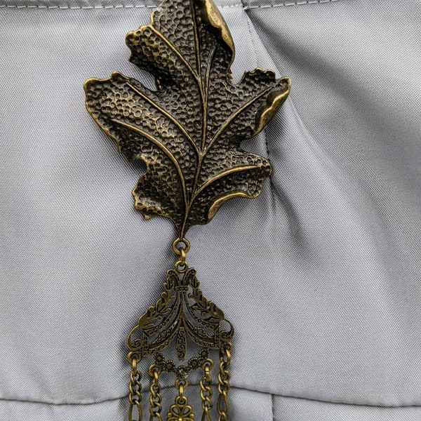 Bronze Oak Leaf Chatelaine with Waist Clip  5 Chains and Hooks for Fiber Arts Tools
