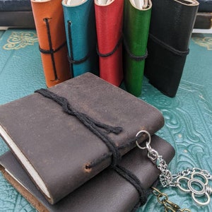 Chatelaine Tools - Small 3&quot; Leather Journal Notebooks Six Colors Silver or Bronze Chain and Charms