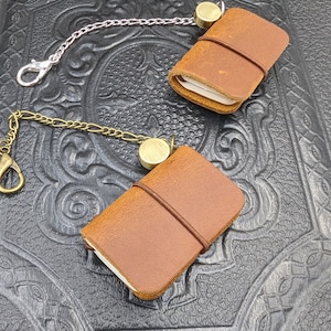Chatelaine Tools - Mini 2&quot; Leather Journal Notebooks CUTE! Silver or Bronze Chain and Charms