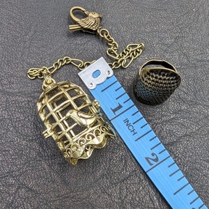 Chatelaine Tools - Bird Cage Thimble Holder on a Chain With Thimble ...