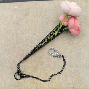 Chatelaine Tools - Victorian Tussie-Mussie or Tussy Mussy - Black Enamel Stainless Steel on a Chain with Clasp