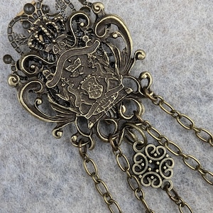 Bronze Victorian Crest Chatelaine with Waist Clip  5 Chains and Hooks for Fiber Arts Tools