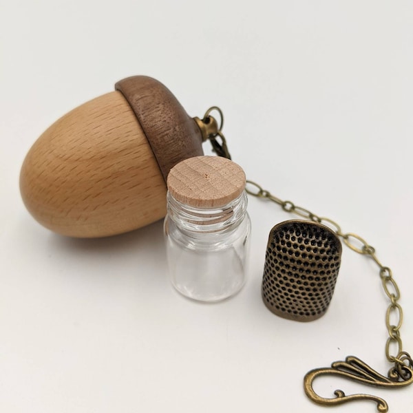 Chatelaine Tools - 2"x 2" Wooden Acorn Aromatherapy or Thimble Holder on a Chain