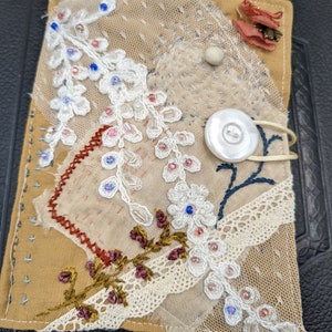 Complete Kit for 7" x 5" Vintage Fabric Book - Large Needle Book with Pockets - Slow Stitching Instruction Book Included