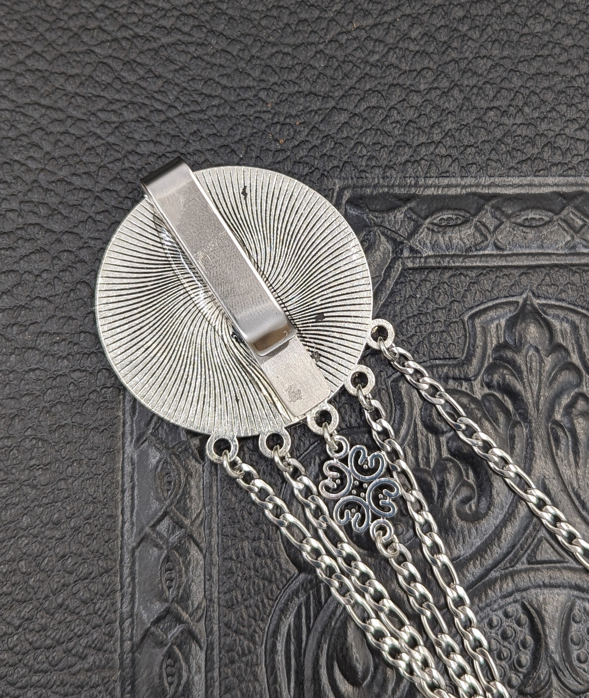 Round Floral Chatelaine with Waist Clip  5 Chains and Hooks for Fiber Arts