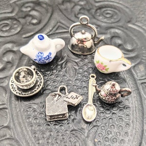 Tea Party Charm Set 7 Pieces - Tea Pots, Tea Cups, Spoon, Tea Bag