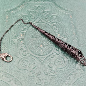 Chatelaine Tools - Victorian Tussie-Mussie or Tussy Mussy - Black Enamel Stainless Steel on a Chain with Clasp