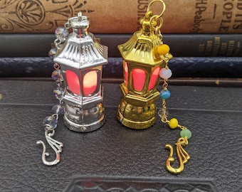 Chatelaine Tools - Mini Gold Lanterns  on a Chain - Plastic LED lights