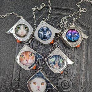 Chatelaine Tools - Mini Metal Tape Measure on a Chain with Clasp Cat Faces 6 Choices