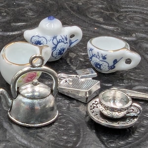 Tea Party Charm Set 7 Pieces - Tea Pots, Tea Cups, Spoon, Tea Bag