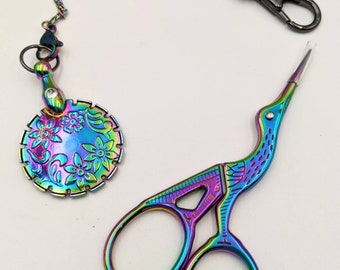 Chatelaine Tools - Set of Iris Stork Scissors and Disk Thread Cutter on a Chain with Clasps