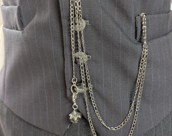 Silver Albert Watch Chain with Choice of Decorative Fob with or without Pocket Watch and Necklace Chain