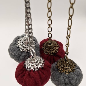 Chatelaine Tools- Felt Pin Cushion Burgundy or Gray on Silver or Bronze Chain