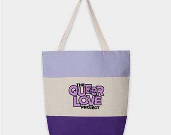 Tri-Color Cotton Canvas Tote Bag (Purple / Natural / Lavender)