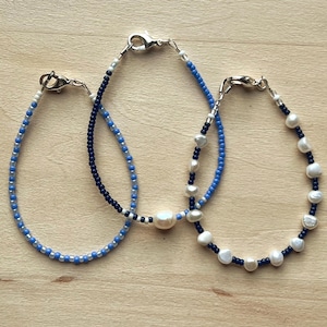 Bracelet Set: Blue White Pearl Stack