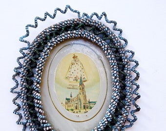 Antique beaded religious frame reliquary