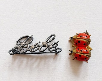 2 baby brooches ladybugs and Bébé