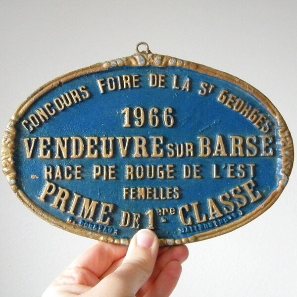 vintage french award plaque cattle metal plaque 1966
