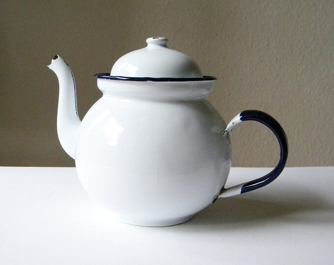 Vintage Enamel Teapot White Teapot Etsy