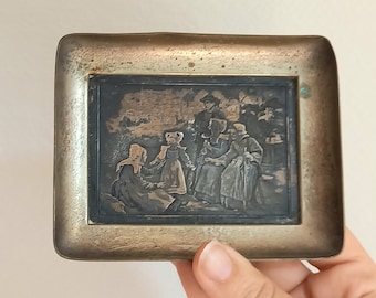 Antique french engraved small dish copper plate engraving