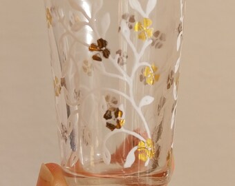 8 French small alcohol glasses white and gold