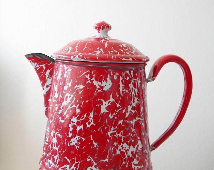 Enamel Coffee Pot Red Enamel Marble White and Red Vintage Etsy