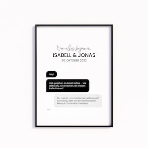 Personalisiertes Hochzeits- & Jahrestagsgeschenk | Paar Poster mit erstem Chat, Tinder Match, WhatsApp Nachricht I Hochwertiger Druck