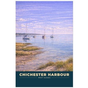 Chichester Hafen Poster: Vintage Segeln Küstenwandkunst, Tagesszene am Meer