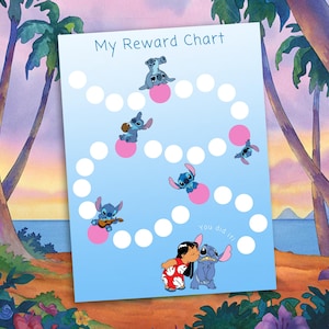 Druckbare Lilo und Stitch-inspirierte Belohnungstabelle | Sofortdownload | Kids' Routine & Sticker Chart