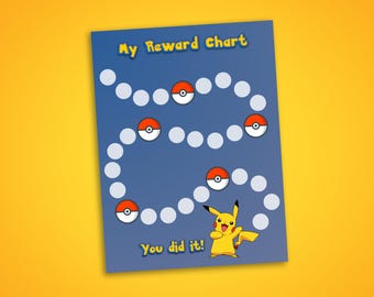 Cuadro de recompensas inspirado en Pikachu para imprimir / Descarga instantánea / Cuadro de rutinas y calcomanías para niños
