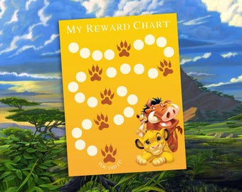 印刷可能なライオンキング風のご褒美チャート | すぐにダウンロード | 子供のルーチンとステッカーチャート