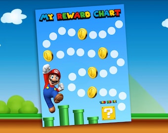 Afdrukbare op Mario geïnspireerde beloningstabel | Direct downloaden | Routine- en stickerschema voor kinderen