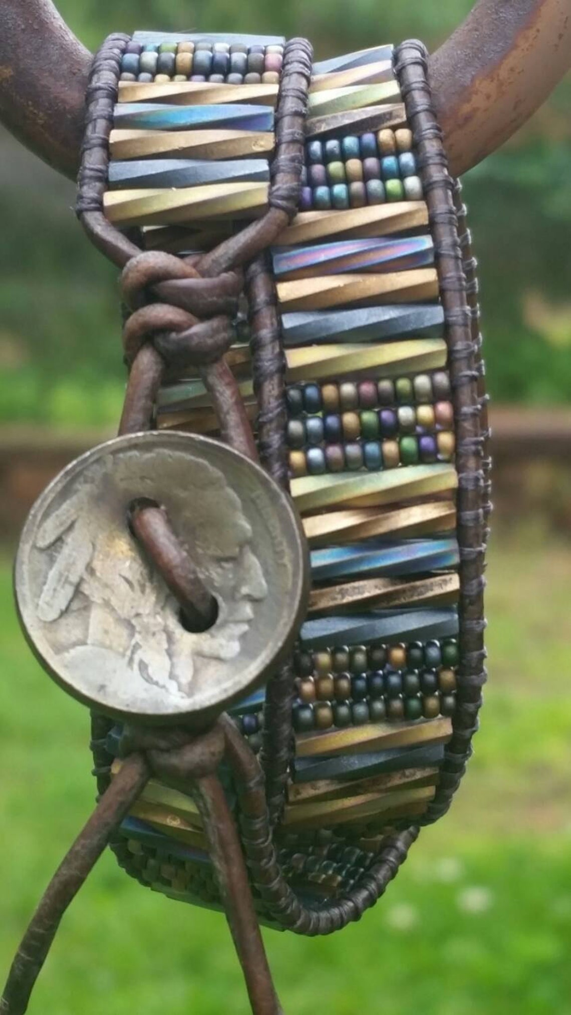 Heavy Metal Leather Double Wrap Bracelet/buffalo Head Etsy