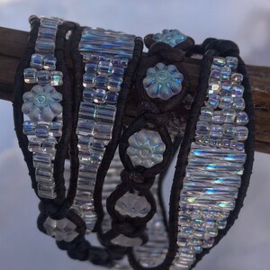 It&#39;s a nice day for a white wedding, leather wedding bracelet, hand stitched four wrap leather bracelet, czech glass beads, elegantly rustic