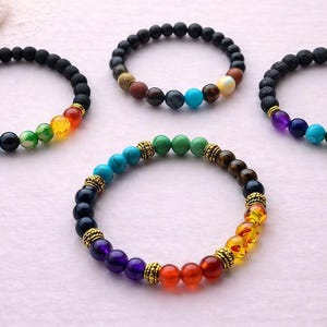 Chakra Bracelet, Lava Stone Essential Oil Diffuser, Meditation Yoga Bracelet, Healing Crystal Stress Relief Bracelet, Spiritual Jewelry