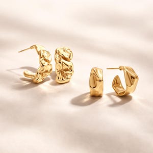 Wavy Hoop Earrings, Sculptural Hoops in Gold or Silver, Organic Molten Curvy Statement Earrings, Modern Statement Jewelry