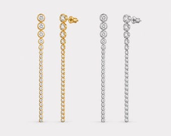 Gold Silver CZ Drop Earrings, Long Dangle Earrings, Statement Crystal Earrings, Bridal Earrings, Tennis Chain Earrings