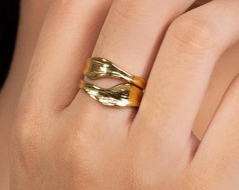 Wavy Open Ring, Adjustable Cuff Ring, Chunky Statement Ring, Minimalist Organic Wave Band, Adjustable Ring, Modern Jewelry Gift for Her