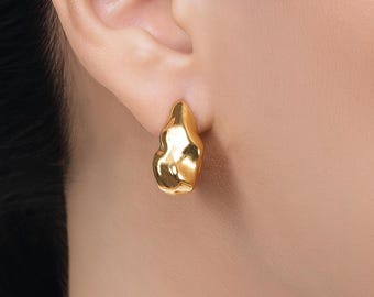 Molten Hoop Earrings, Sculptural Hoops in Gold or Silver, Organic Molten Curvy Statement Earrings, Modern Statement Jewelry