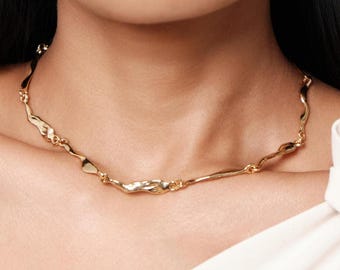 Molten Link Chain Necklace, Gold or Silver Organic Link Necklace, Sculptural Minimal Statement Jewelry