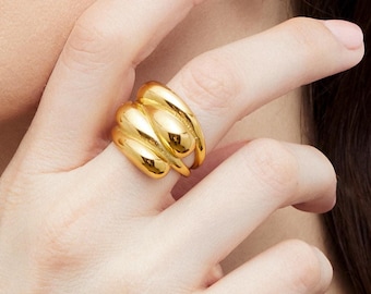 Chunky Dome Ring, Gold or Silver Statement Ring, Oversized Wavy Band Ring, Bold Sculptural Cocktail Ring
