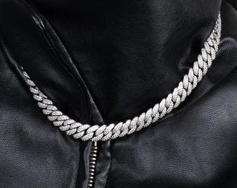 10mm Diamond Cuban Link Chain Necklace, Gold Silver Iced Out Cuban Chain, Pave CZ Hip Hop Chain, Chunky Statement Necklace Unisex