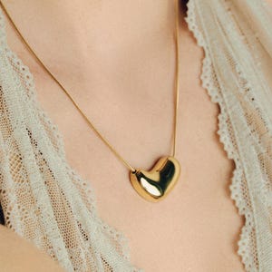 Gold or Silver Bean Pendant Necklace, Large Sculptural Statement Necklace, Oversized Bean Shape Pendant, Heart Shape Pendant Necklace